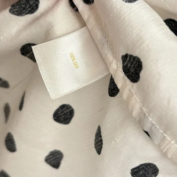 Kate Spade‎ 100% Silk Statement Polka Dot Tie Peplum Ruffle Top Ivory Black Sz 4 - Picture 3 of 6